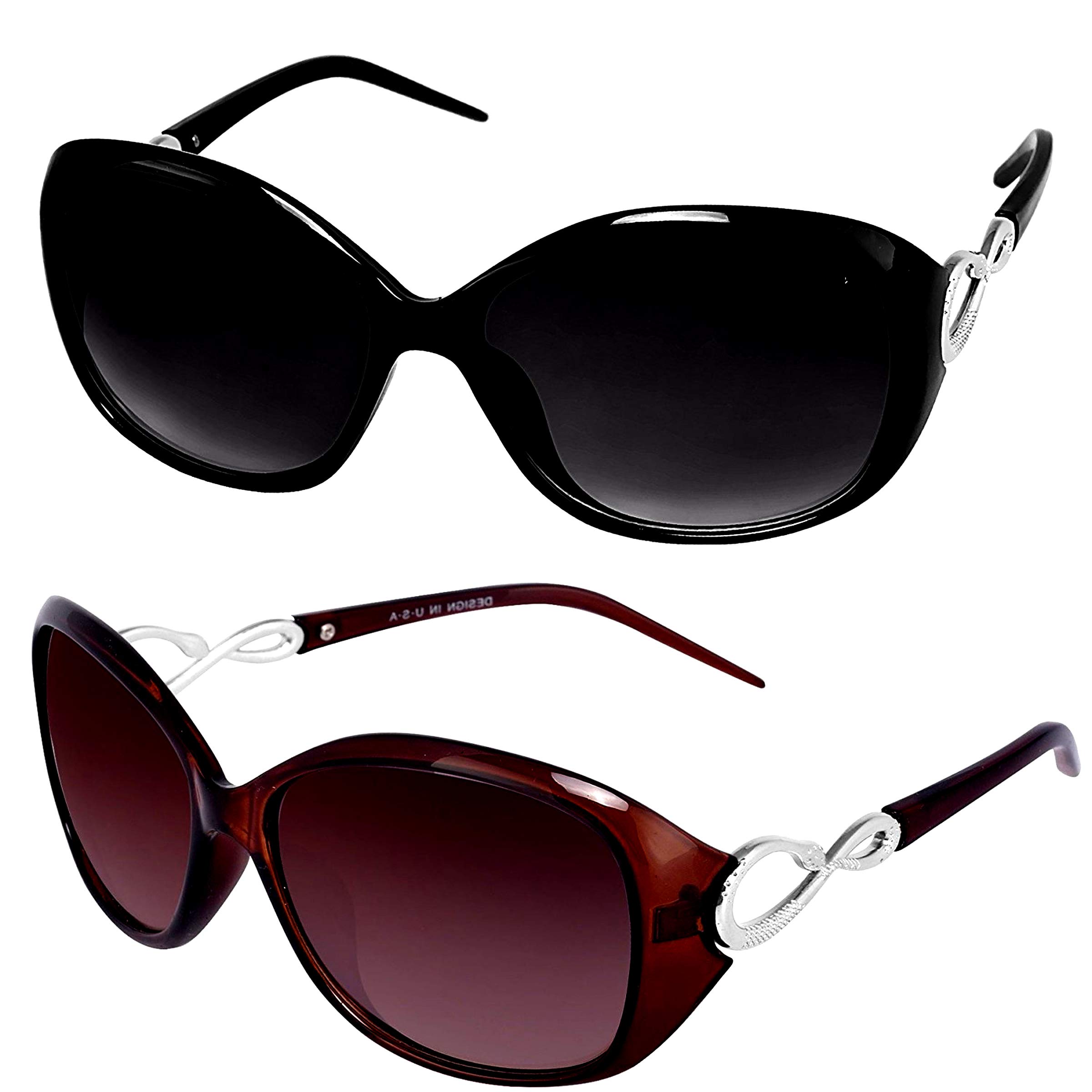 UV Protected Sun Shades Sunglasses Combo for Womens and Girls in Butterfly Shape Black Brown Set of 2 with Plastic Cases-image-30