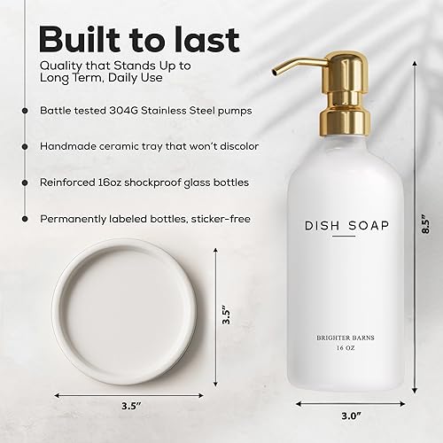 Miniatura 3 de Brighter Barns - Dispensador de jabón para platos de vidrio de lujo para fregadero de cocina, moderno juego de dispensador de jabón de cocina,
