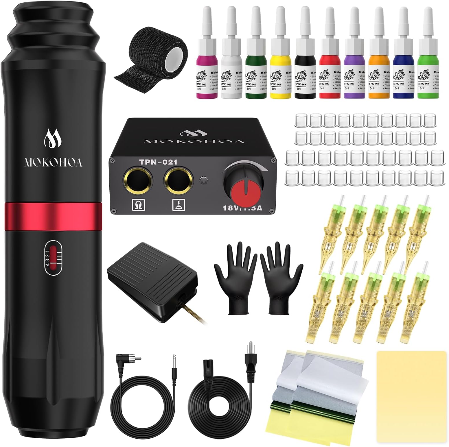 Tattoo Gun Kit Complete Tattoo Kit, Tattoo Machine Kit for Beginners, Rotary Tattoo Pen Kit,10 Pro Tattoo Cartridge Needles,10 Ink Color Set for Tattoo Supplies (Black)