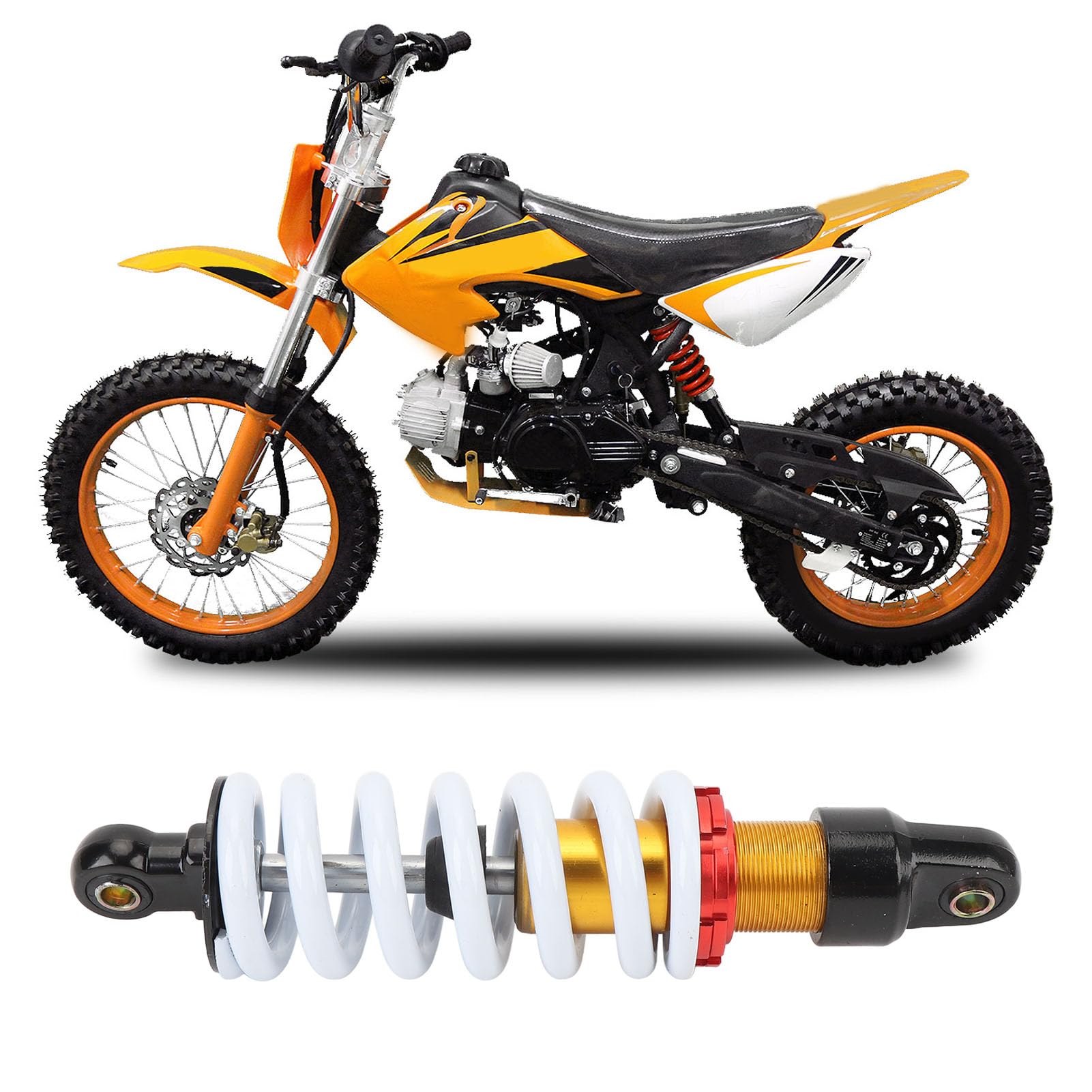 Amortisseur de Moto Robuste de 260 Mm avec Ressort de 11 Mm de Diamètre pour un Amortissement Réglable, Ajustement Universel pour 50 à 150 Motos Tout-terrain, VTT, Quads, Karts