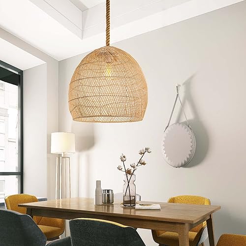 Miniatura 8 de Arturesthome Lámpara colgante de ratán natural para isla de cocina, lámpara de araña tejida, pantalla de techo colgante hecha a mano, lámpara de