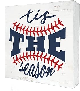 Tis the Season Baseball Wood Box Sign Home Decor Rustic Baseball Lovers Wooden Box Sign Block Plaque for Wall Tabletop Desk Decoration