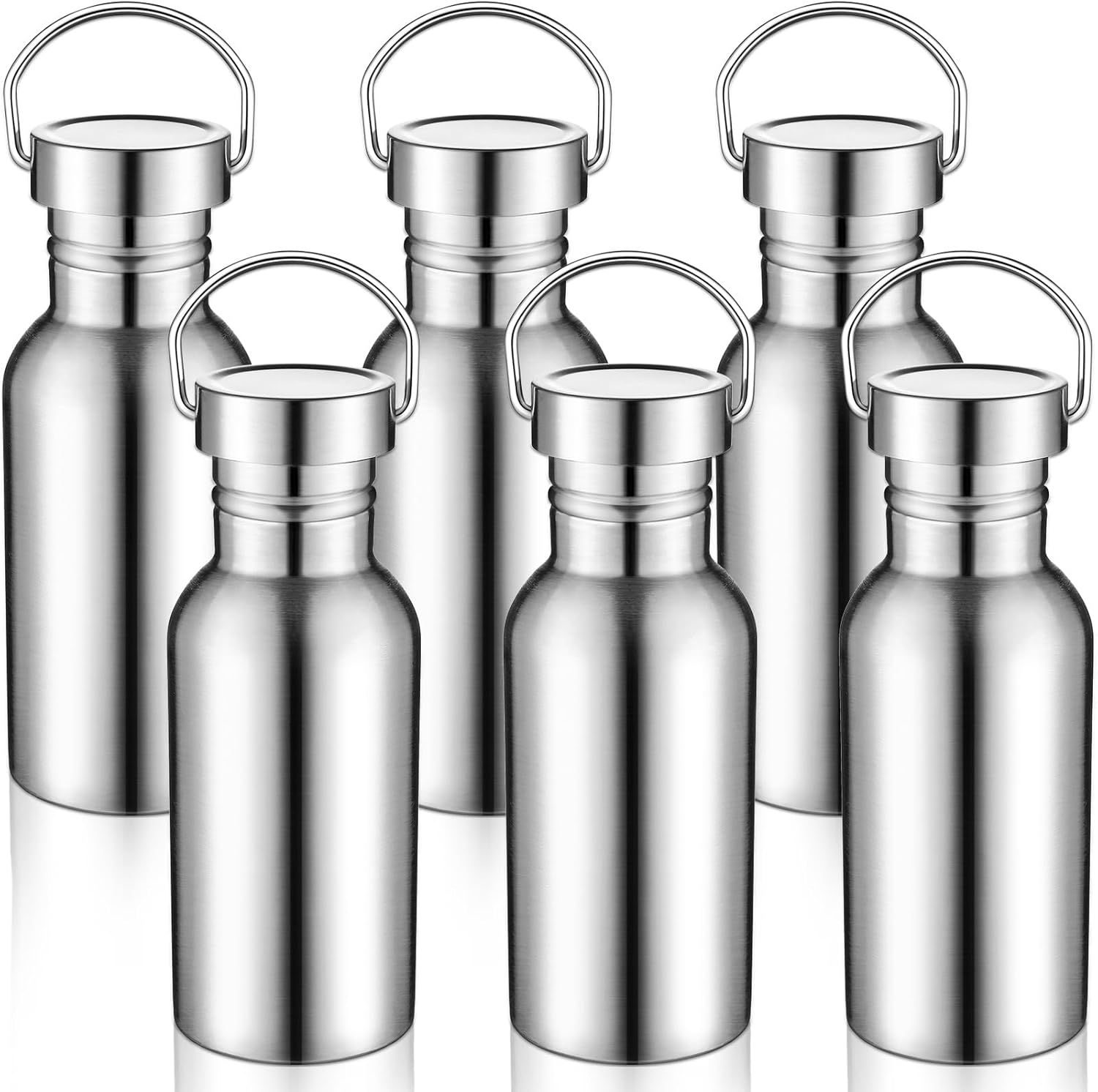 Haull 6 Pcs 17 oz Single Walled Water Bottle Stainless Steel Uninsulated Sports Water Bottle Silver Tumbler for Runners, Hikers, Picnics, Cyclists and Beach Goers