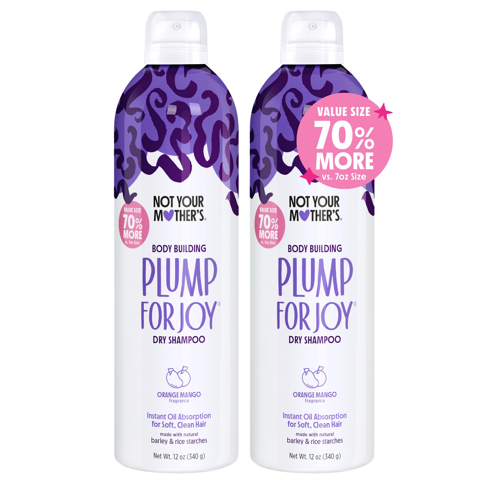 Not Your Mother'sPlump for Joy Jumbo Dry Shampoo (2-Pack) - 12 oz - Dry Shampoo for Instant Hair Oil Absorption - For All Hair Types