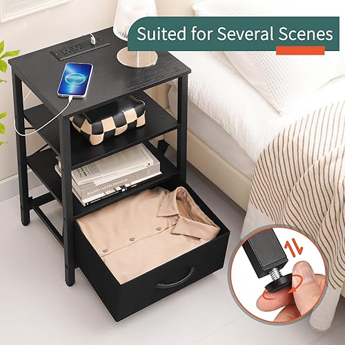 Miniatura 7 de Yoobure Mesa auxiliar con almacenamiento, mesita de noche LED con estación de carga, mesas auxiliares para sala de estar, mesita de noche para