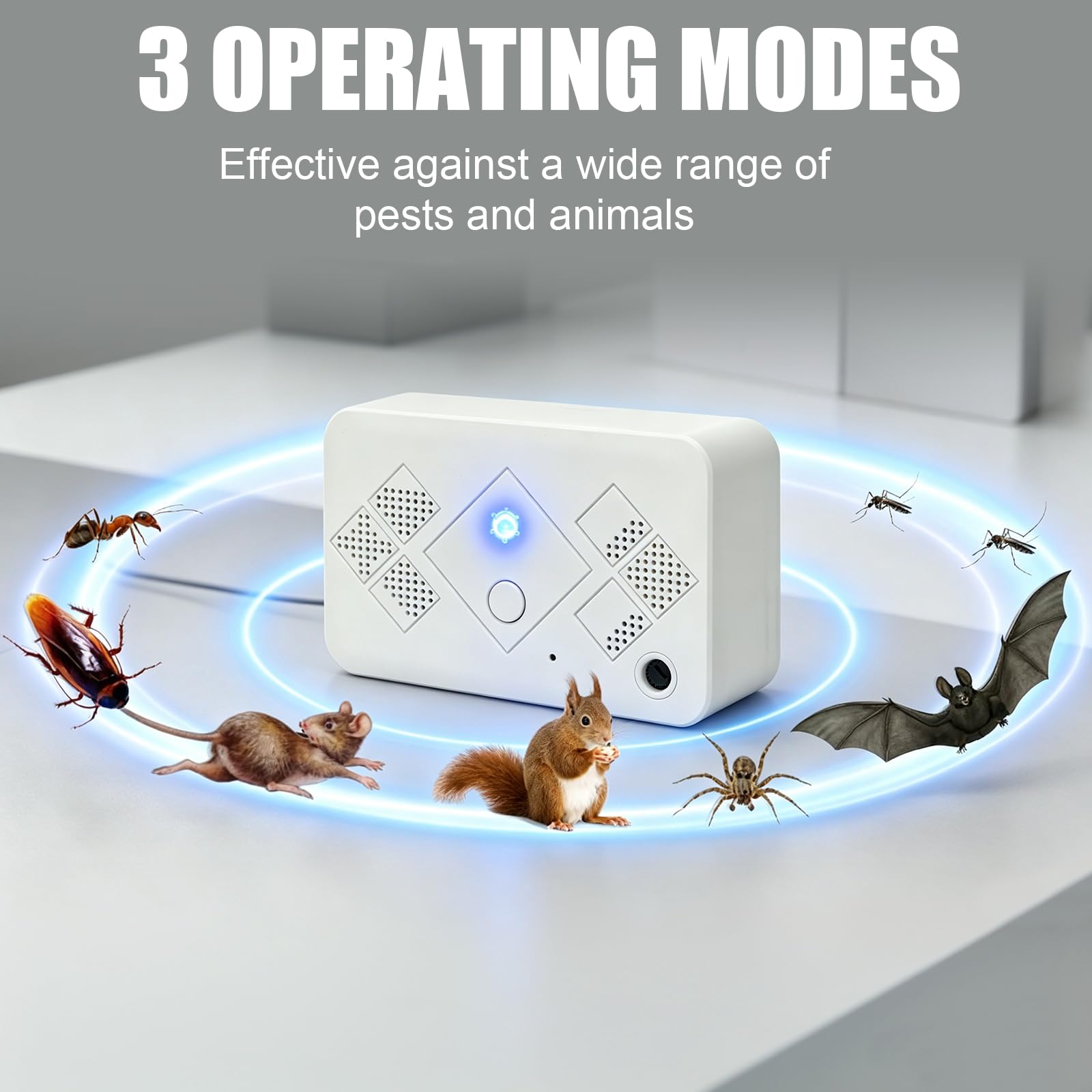 7JI Répulsif à Ultrasons Contre Les Souris, Moineaux, Corbeaux, Mouettes | Fréquence Réglable, pour Balcons, Toits, Jardins et Entrepôts, Zone D'action de 50 à 100 M²
