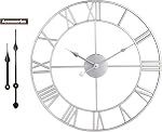 Large Wall Clock, Metal Retro Roman Numeral, Modern Round Silent Wall Clocks, Easy to Read for Living Room/Home/Kitchen/Bedroom/Office/School Decor (Silver, 16 Inch)