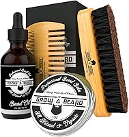 GROWALPHABEARD Beard Grooming Kit: Boar Brush, Dual Comb, Oil & Balm for Growth, Shine, Softness - Men's Travel Gift Set