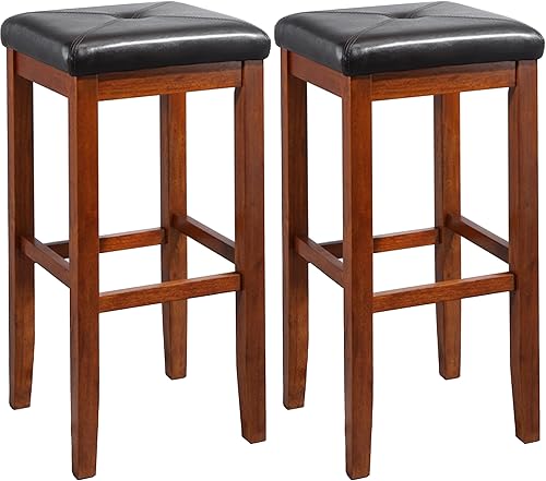 Miniatura 16 de Crosley Furniture Juego de 2 taburetes de bar tapizados cuadrados con altura de mostrador, caoba vintage, 24 pulgadas Vintage mahogany,Negro