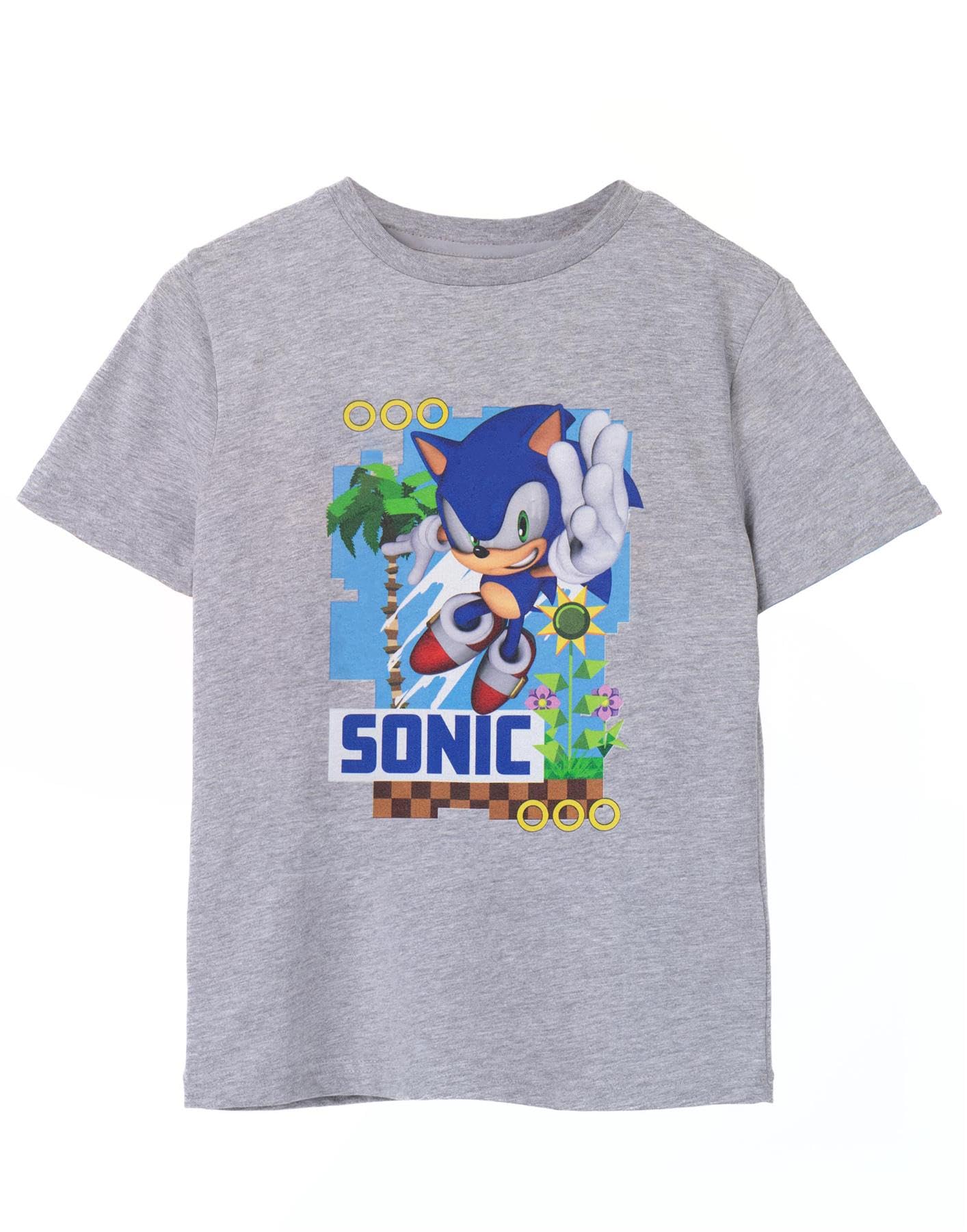 Sonic The Hedgehog Boys Sonic Green Hills Design Kids T-Shirt | Grey Sonic Green Hills Graphic Tee For & Girls | Short Sleeve Vintage Style Gaming Apparel Top | Retro Sonic Merchandise Gift For Children & Teens