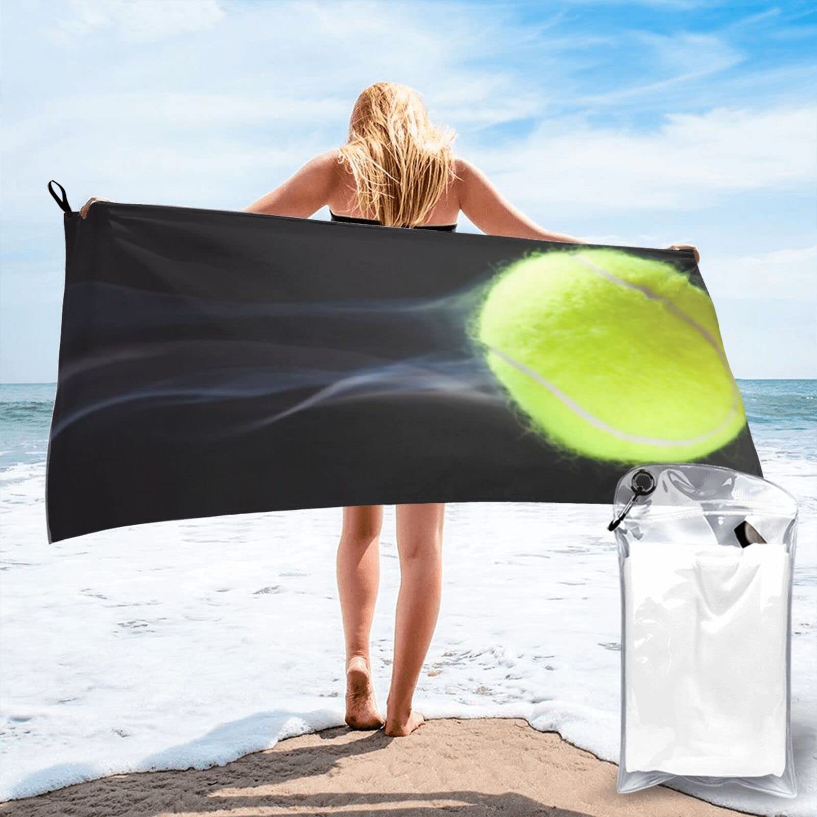 Lawenp Tennis Microfiber Beach Towel Adults Large Quick Drying Bath Towel Travel Towels with Pouch 31.5"x63"