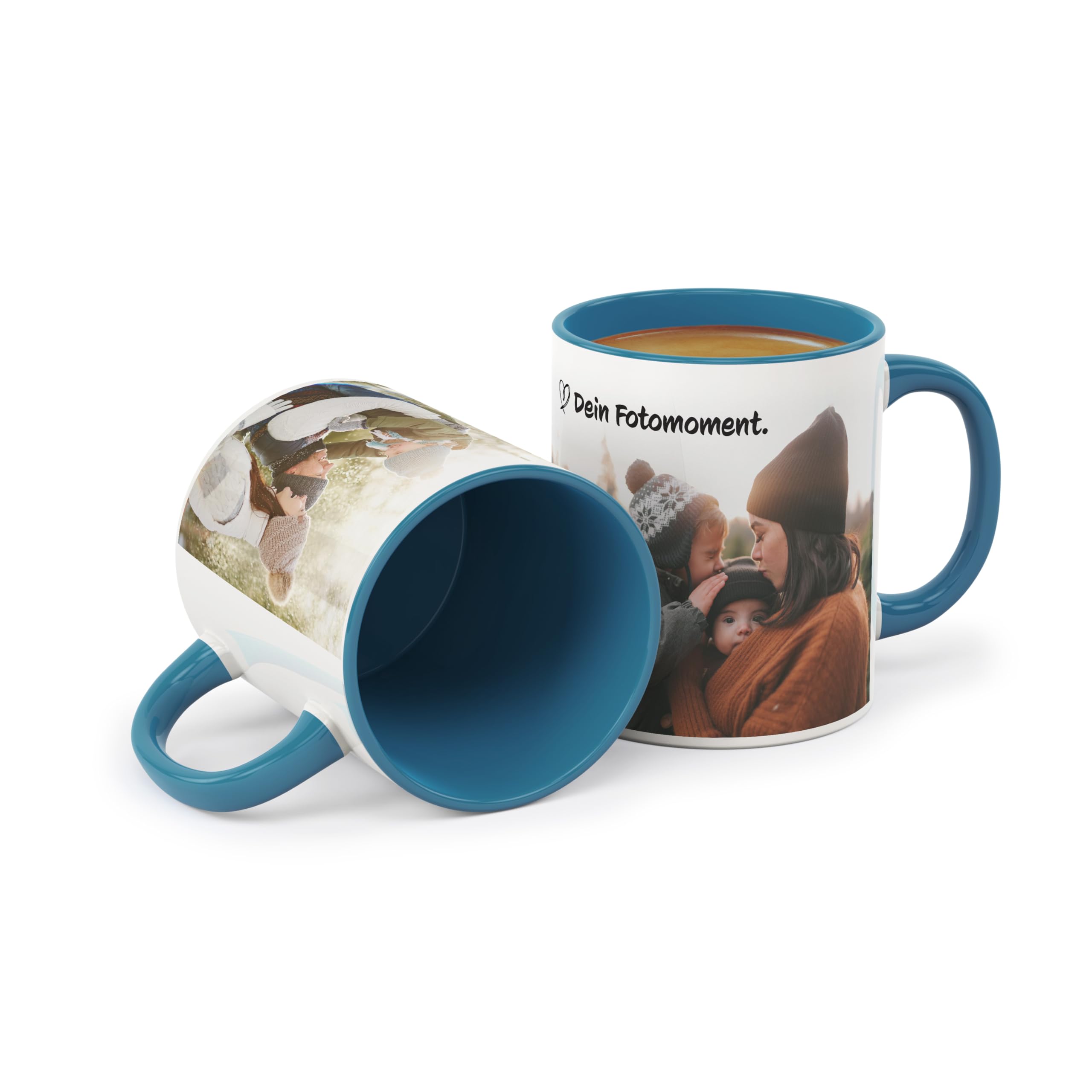FLYERALARM Kaffeetasse blau aus Porzellan personalisiert mit Name und Foto - Fotogeschenk mit Wunschbild - 300 ml
