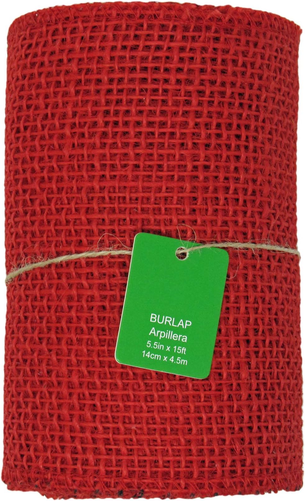 5.5 Inches Wide 15 Feet Long Woven Fabric Burlap Craft Ribbon Roll - Red