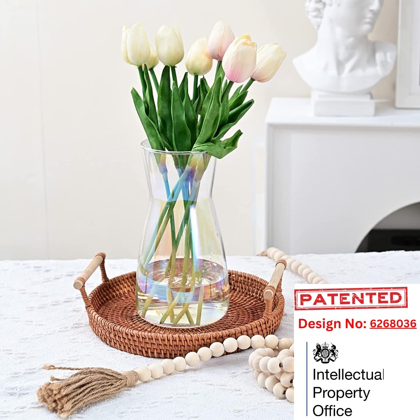 Vzmiza Glass Vase - Premium Quality Flower Vase - Vase for Flowers for Rustic Home Decor, Decorative Iridescent Vase for Modern Farmhouse, Ideal Shelf, Table & Entryway Decor, Patented Design 4 71PrTUtpmSL. AC SL1400