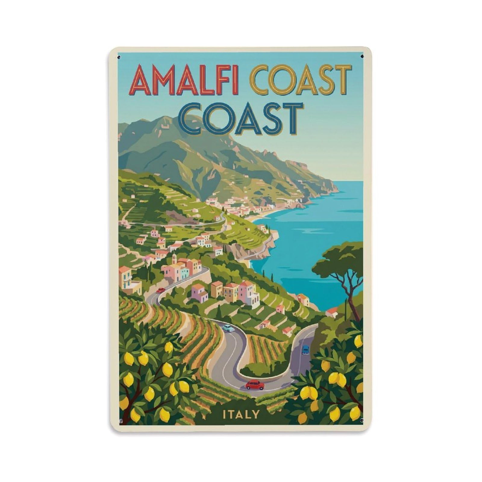 Vintage Travel Valley Italy Coastal Metal Tin Sign