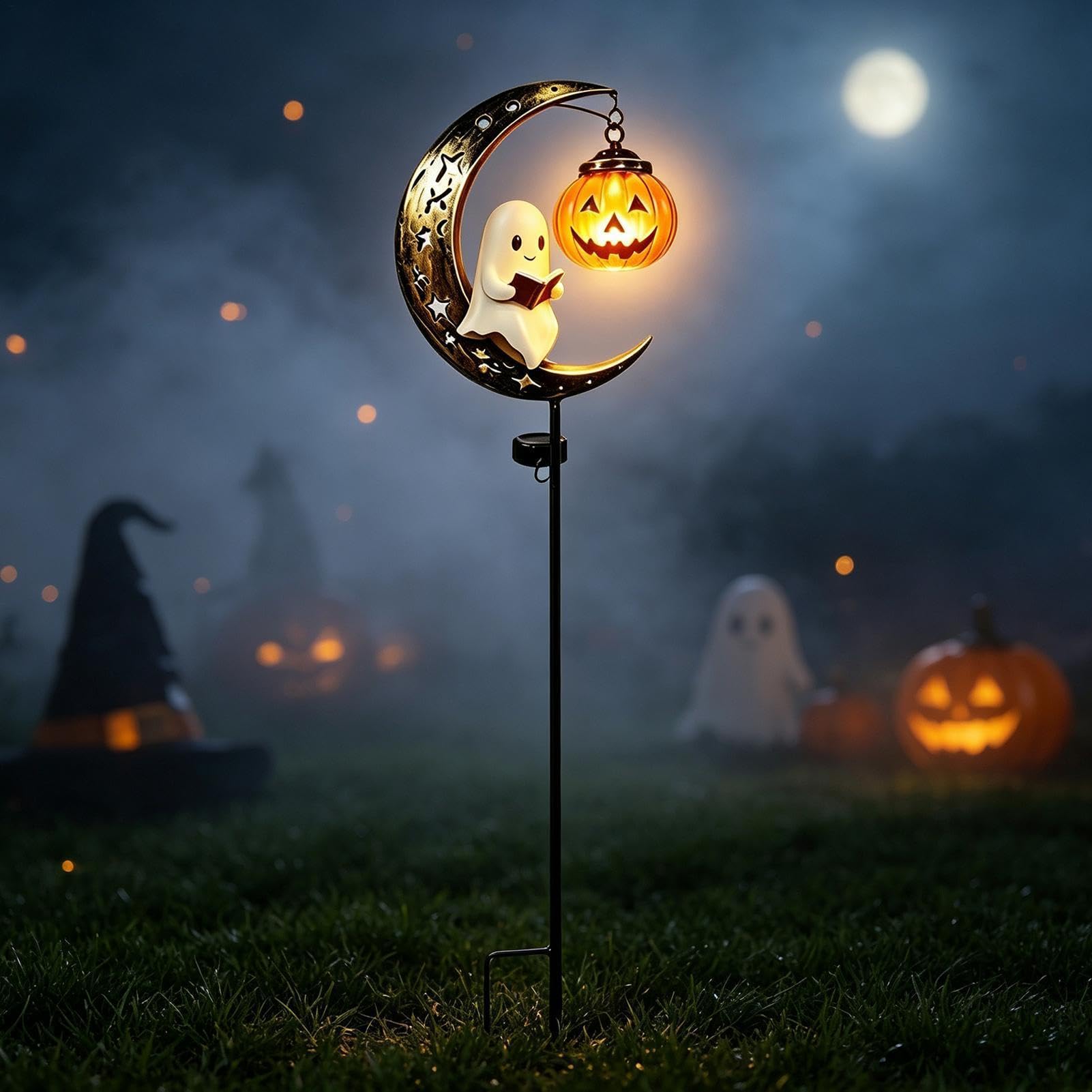 Halloween Lampy Solarne Na Palik Zewnętrzne Wodoodporny Palik Z Duchem | Dyniowe dekoracje świetlne ogrodowe Do Ogrodu Patio Chodnika Trawnika Dziedzińca Ścieżek Oczka Wodnego