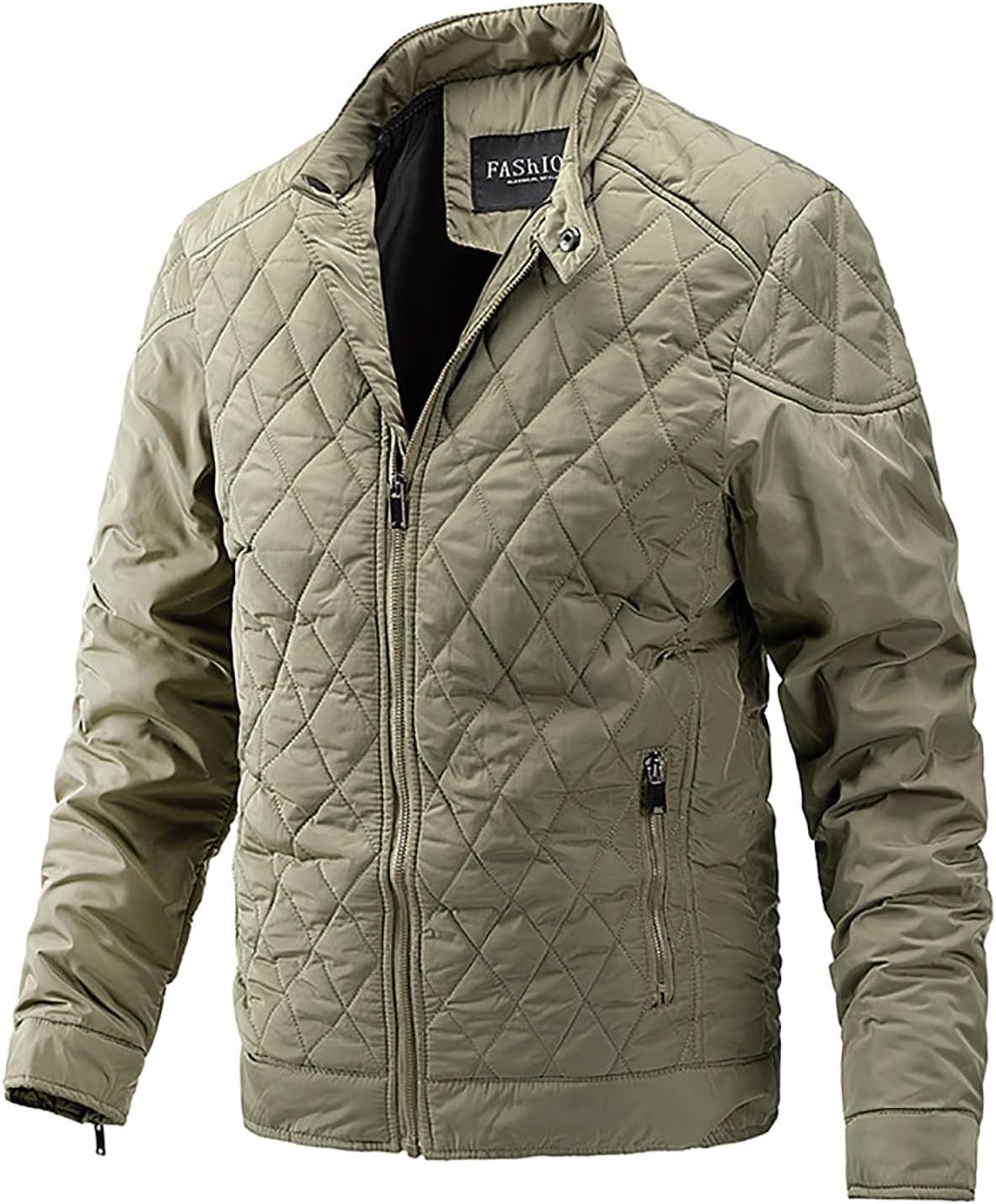 utcoco Mens Quilted Jacket Stand Collar Zip Up Lightweight Padded Down Jacket Winter Coat with Zippered Pocket
