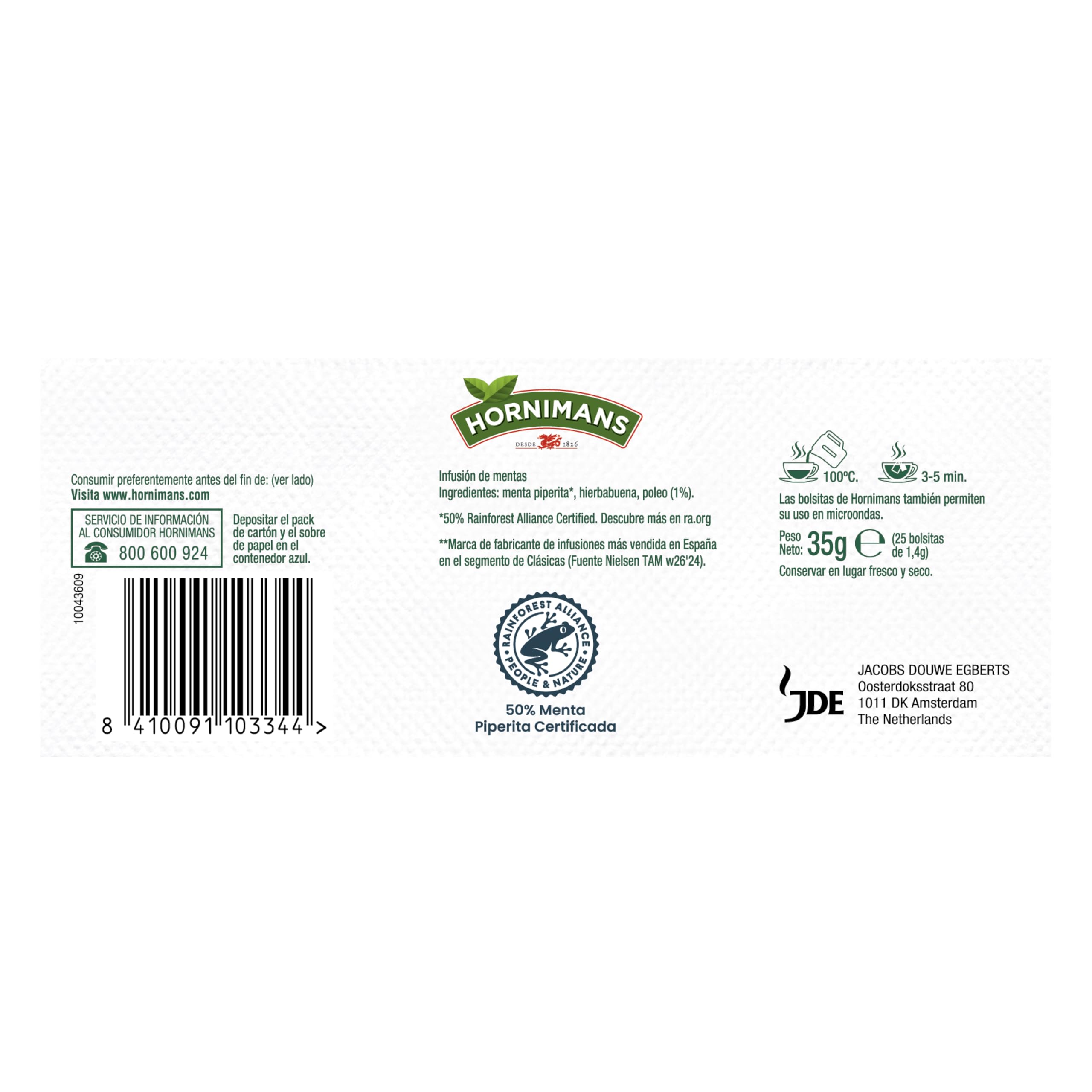Hornimans Poleo Menta Infusión 25 bolsitas Sin Teína 100% Natural