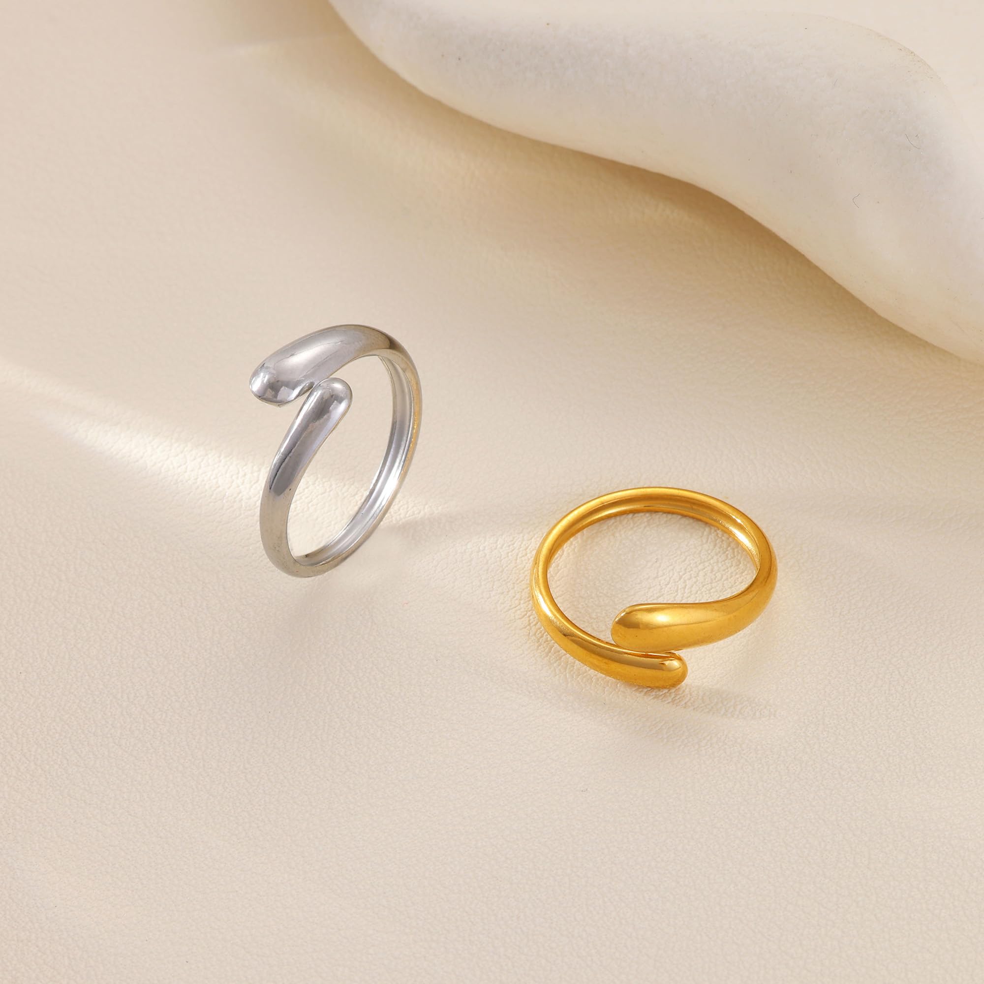 Ringe Gold Silber für Damen Edelstahl Wasserfeste Verstellbare Statement Goldene Stapelringe Fingerring Ehering Modeschmuck