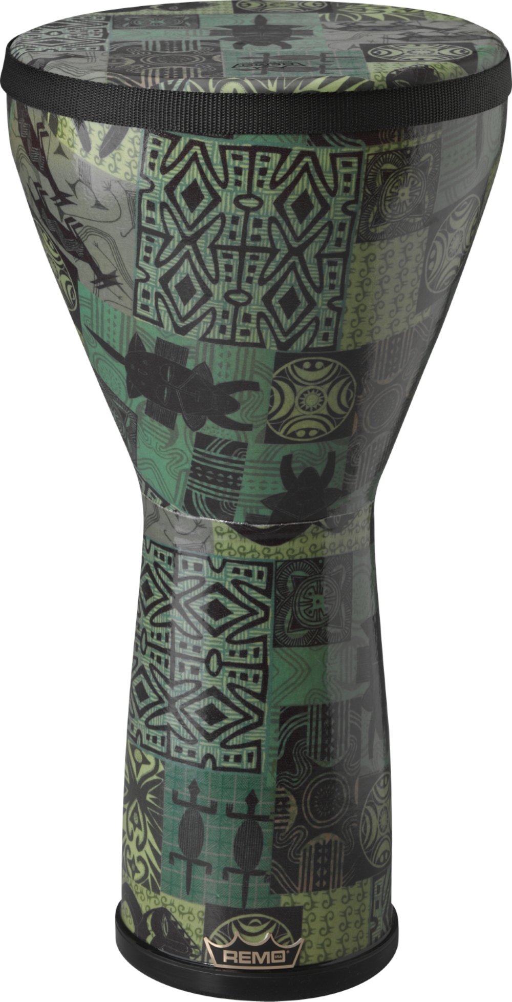 REMO Djembe, Designer Series, Festival, Large, 12" Diameter, 21" Height, Fabric Green Kinte Kloth