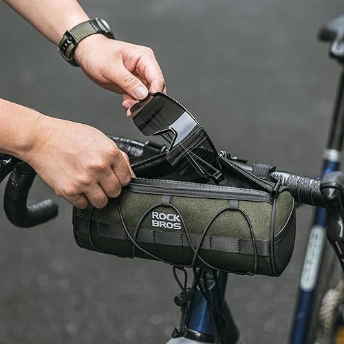 Miniatura 6 de ROCKBROS Bolsa para manillar de bicicleta, bolsa pequeña para manillar de bicicleta, práctica bolsa de almacenamiento para manillar con correa para