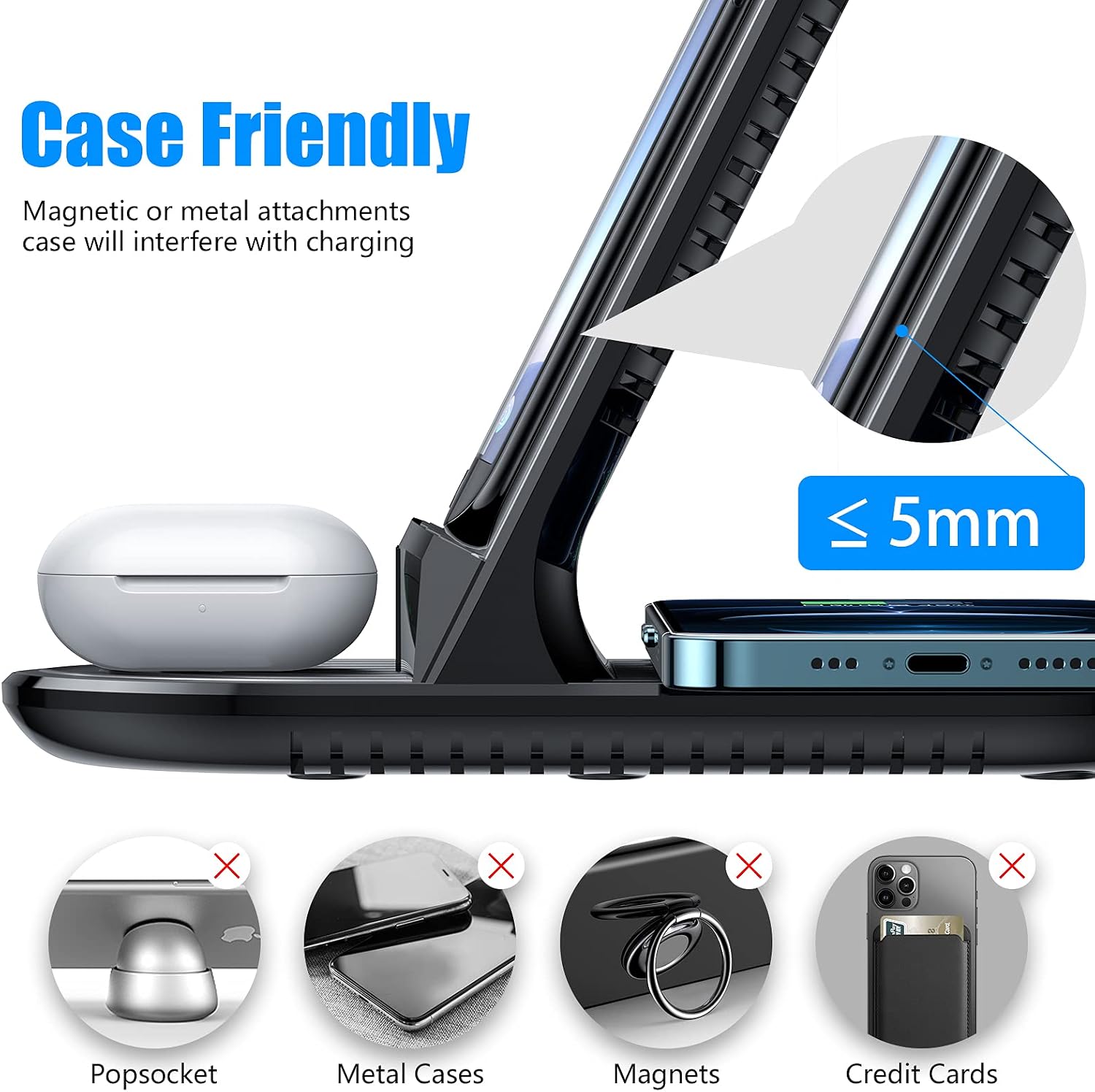 ZHIKE Wireless Charger,4 in 1 Wireless Charging Station Compatible with Samsung S20/S21/S10/Note 20/iPhone 12,Fast Charger Stand Dock for Galaxy Watch 46mm/42mm/Active 2/Gear S3 and Buds(with Adapter)