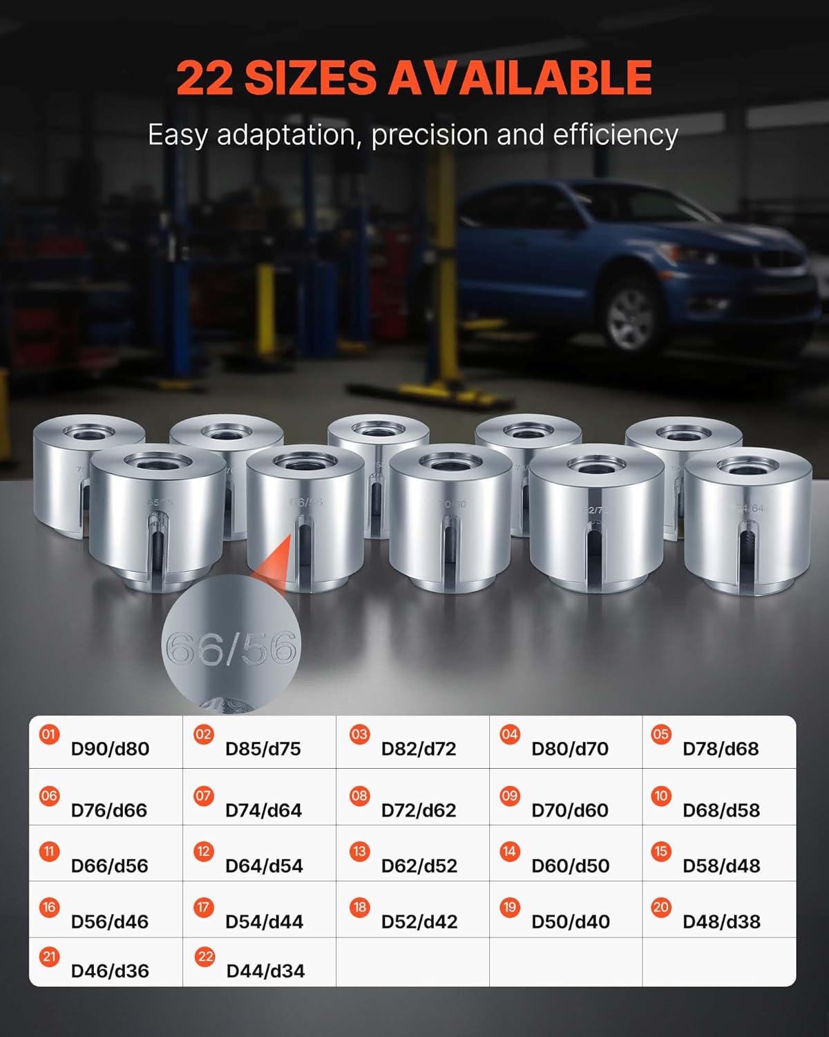 VEVOR Pull and Press Sleeve Kit, 27 PCS, Steel Bush Removal Insertion Sleeve Tools with Carrying Case, Compatible with LCV and HGV Engines, for Removing and Installing Bushings, Bearings, and Seals