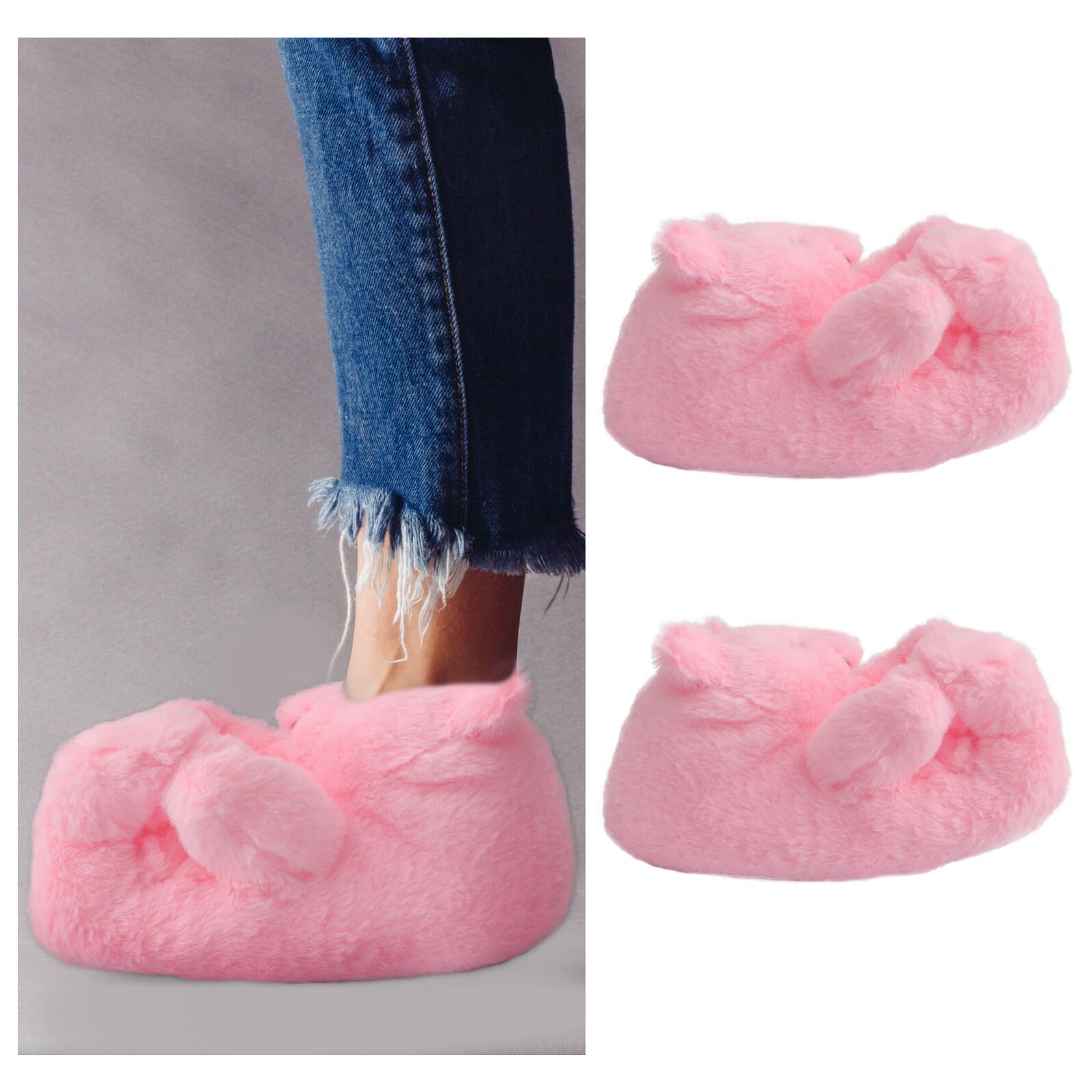 BESPORTBLE Zapatillas de Felpa con Diseño de Peluche Cálidas y Antideslizantes para Mujer Interior Casa Rosa