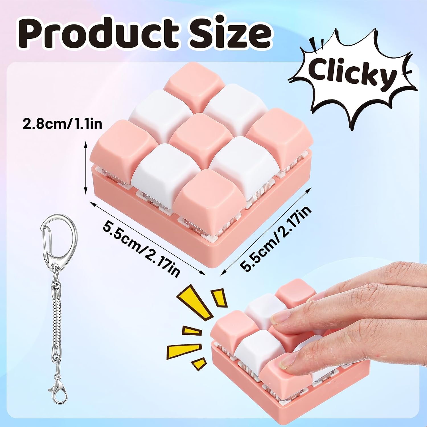 Keyboard Fidget Toys 9-in-1 Fidget Keyboard Clicker with Clicky Sound Creamy Keyboard Fidgets Keychain for Adult Travel Office Home Leisure Moments Anxiety Stress Relief image 2