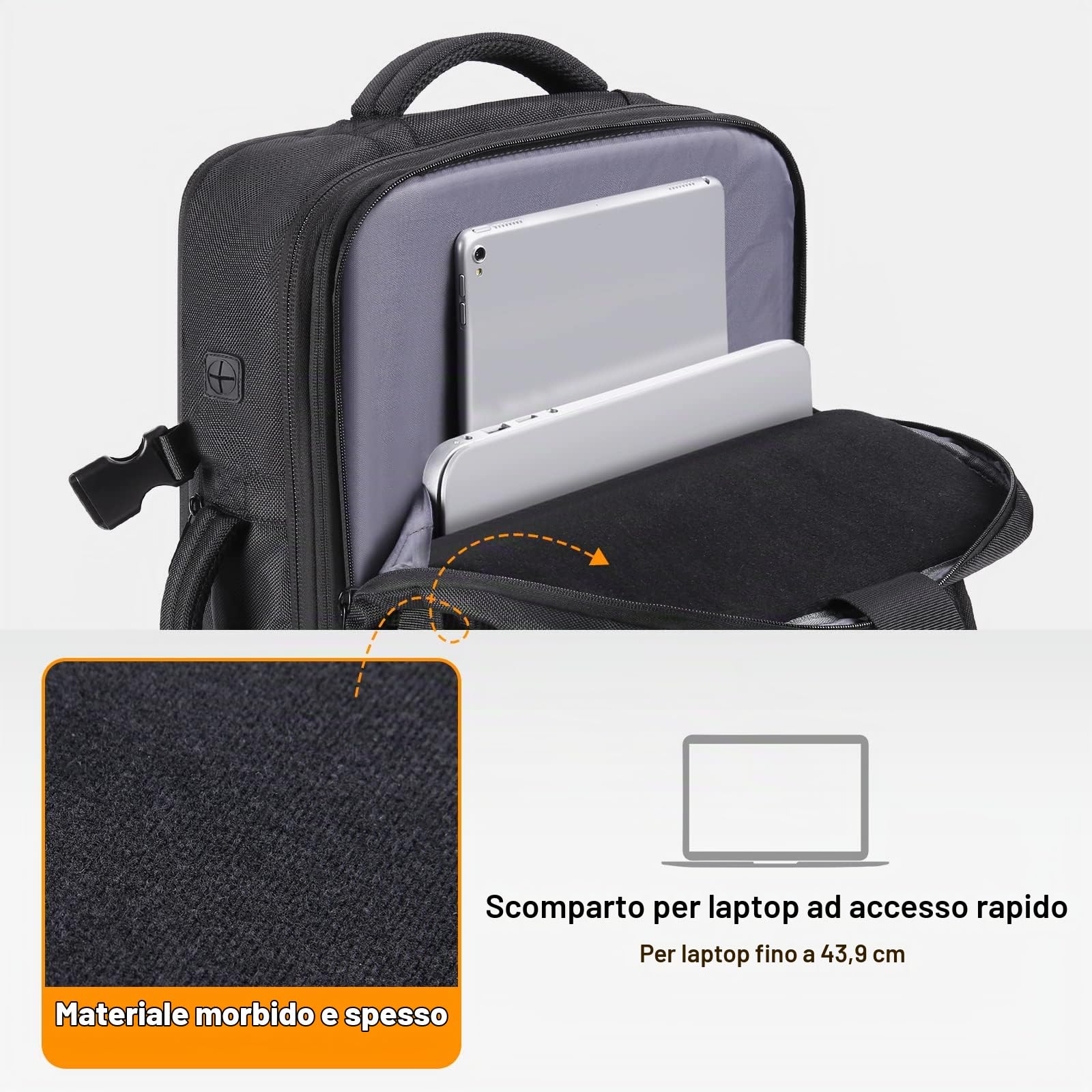 HOMIEE Zaino Viaggio Uomo 50L Zaino Aereo Valigia Bagaglio a Mano Borse Cabina Zaini Port PC 18 Pollici Espandibile Impermeabile Zainetto per Laptop Università Lavoro d'affari (Nero)