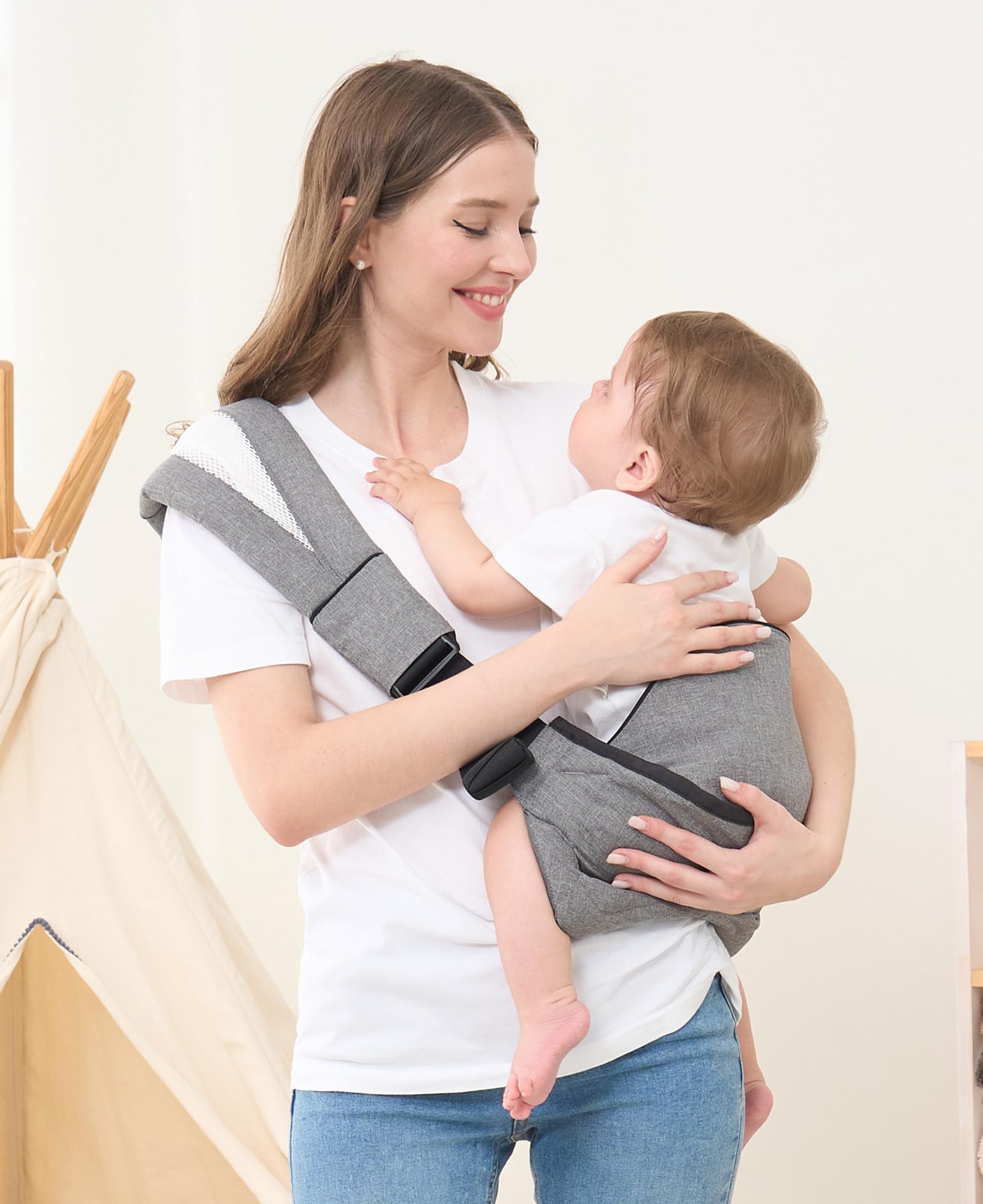 GAGAKU Cinghie Per Bambini Tracolla Imbottita Regolabile Portabebè Ergonomico Portatile Con Seggiolino Antiscivolo Per Neonati E Bambini Piccoli (10-45lbs) - Grigio