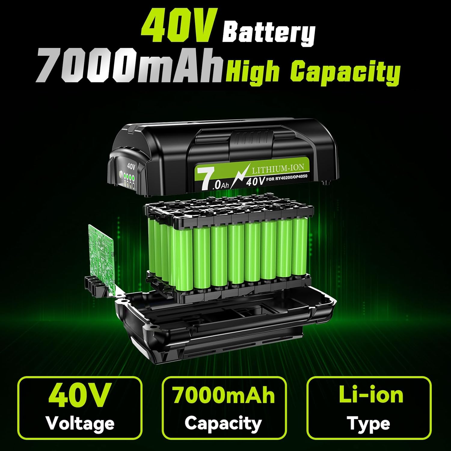 Bonadget OP40401 7000mAh Replacement for Ryobi 40V Battery OP40602 OP40404 OP40501 OP40605 OP4026 OP4060 OP4015 for Ryobi 40 Volt Power Tools Lithium-ion 2PACK