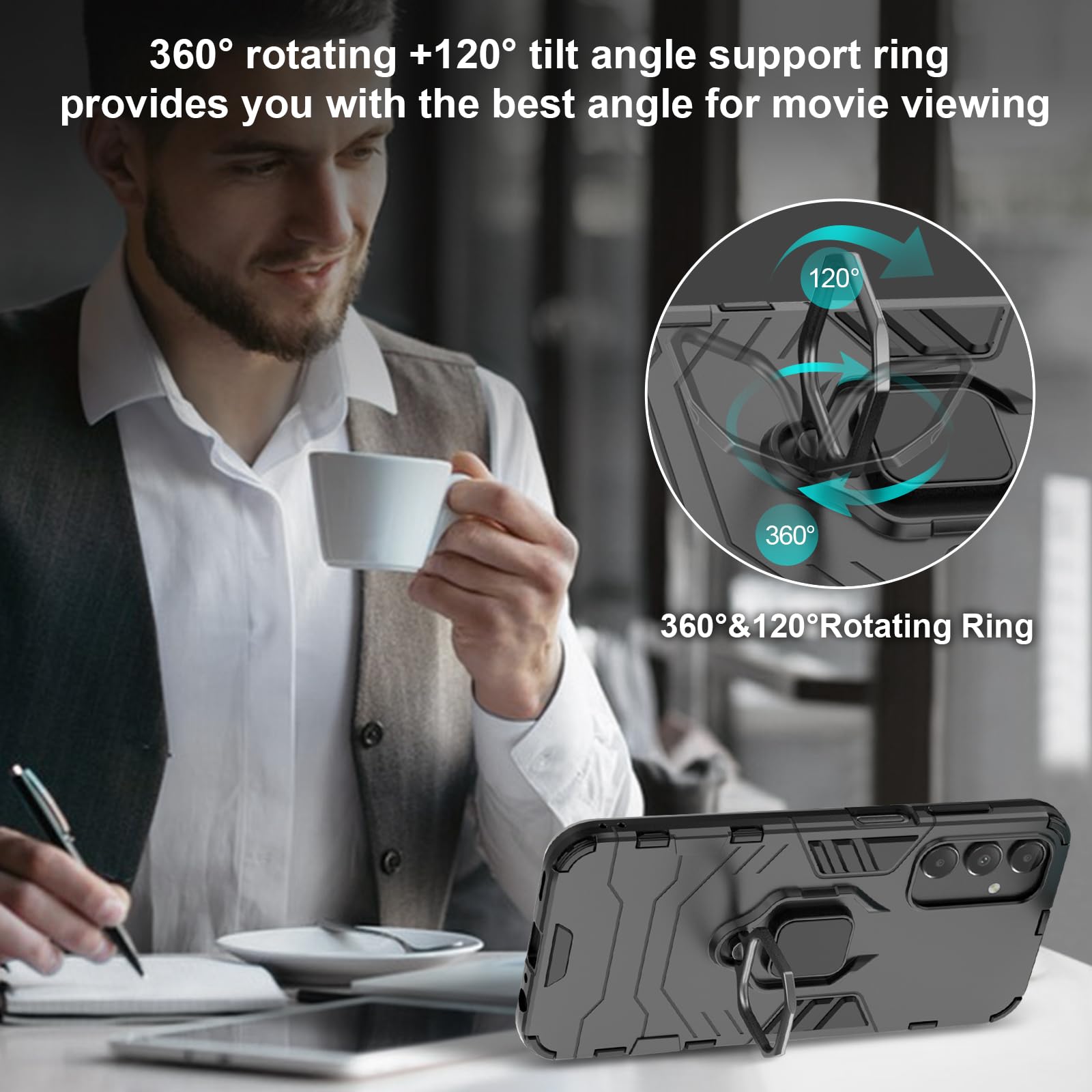 Funda para CMF Phone 2 Pro, Carcasa Antigolpes con Soporte anular metálico, Case Protectora de Grado Militar, Negro — view 1689