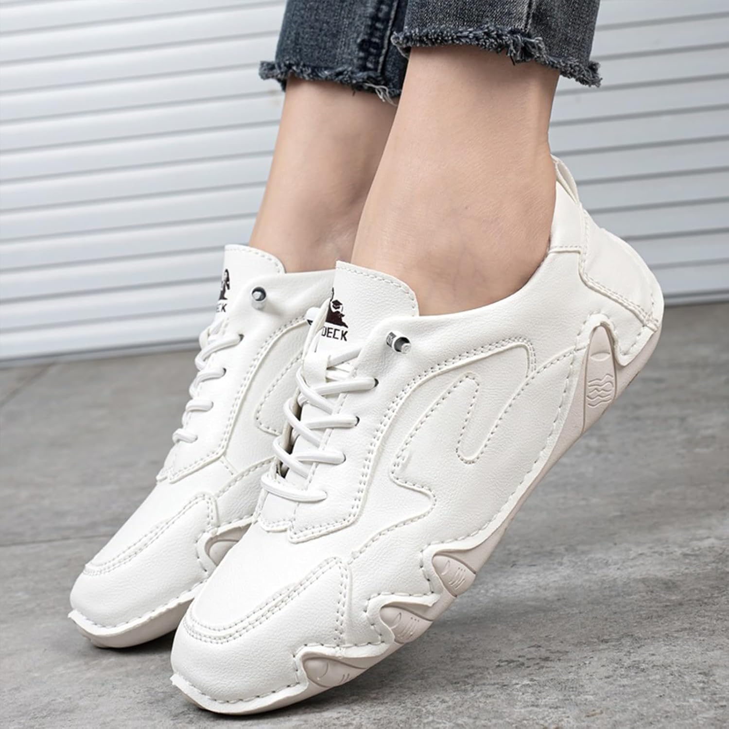 Women's Italian Handmade Leather Sneakers, Outdoor Soft Soled Non Slip Waterproof Casual Lightweight Breathable Walking Beck Shoes for Hiking Trailing Camping & Driving ( Color : White , Size : US 9 )