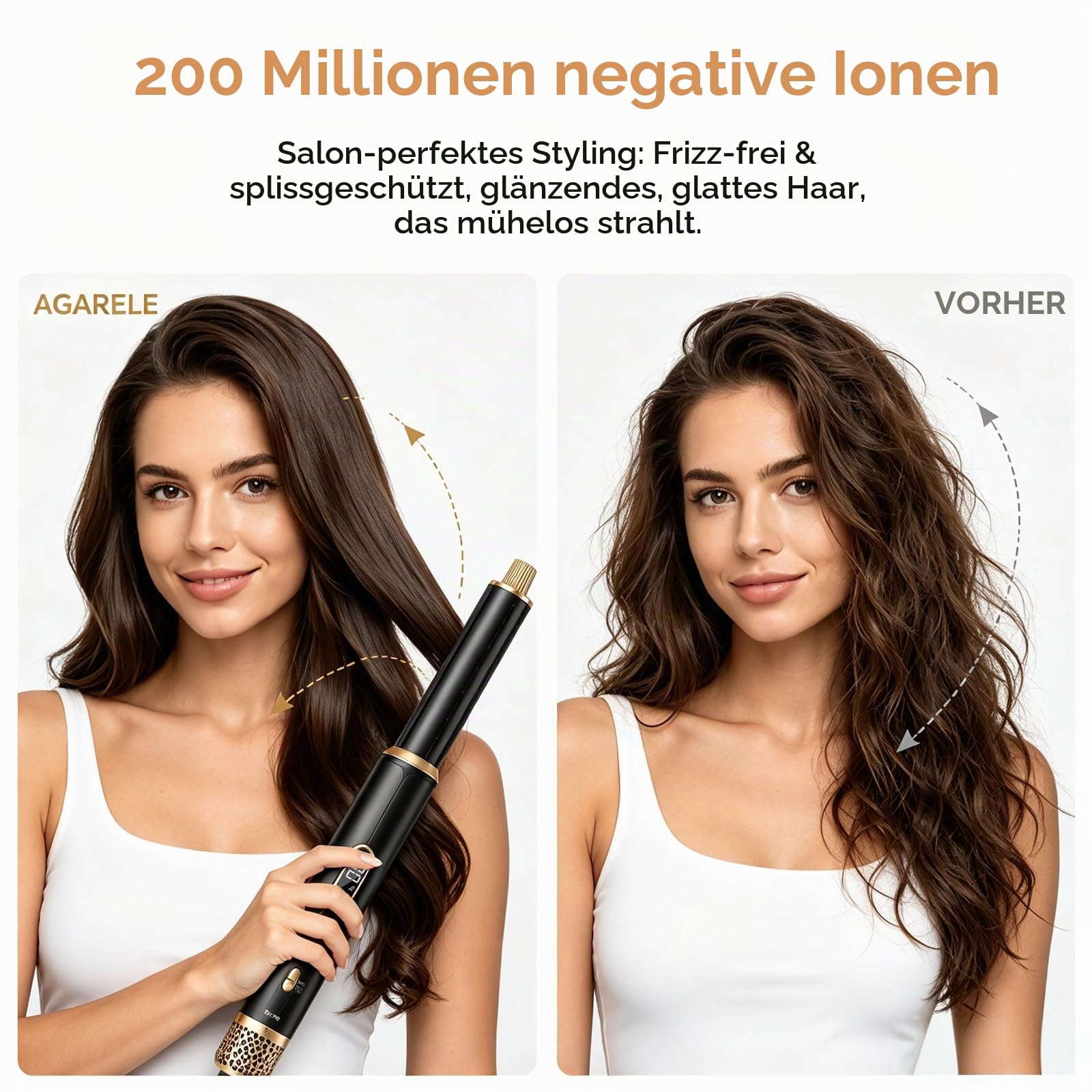 Hair Styler Set 5 in 1 mit LCD-Temperaturanzeige 1000W | Haarstyler,Ionen-Haartrockner&Warmluftbürste,3 Heizstufen,Rundbürstenföhn Hairstyler Set Für Glätten Trocknen Volumen Locken