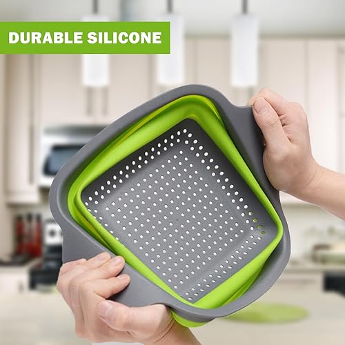 Miniatura 2 de 3 coladores plegables de silicona, colador plegable KEKIMO con 9.5 pulgadas, 11.4 pulgadas y 13.8 pulgadas, ideal para drenar pasta, verduras y
