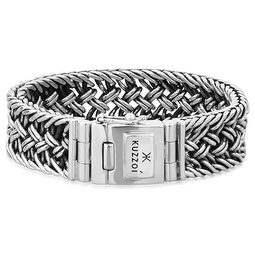 kuzzoi 925 Sterling Silver Round Byzantine Bracelet for Men, Length