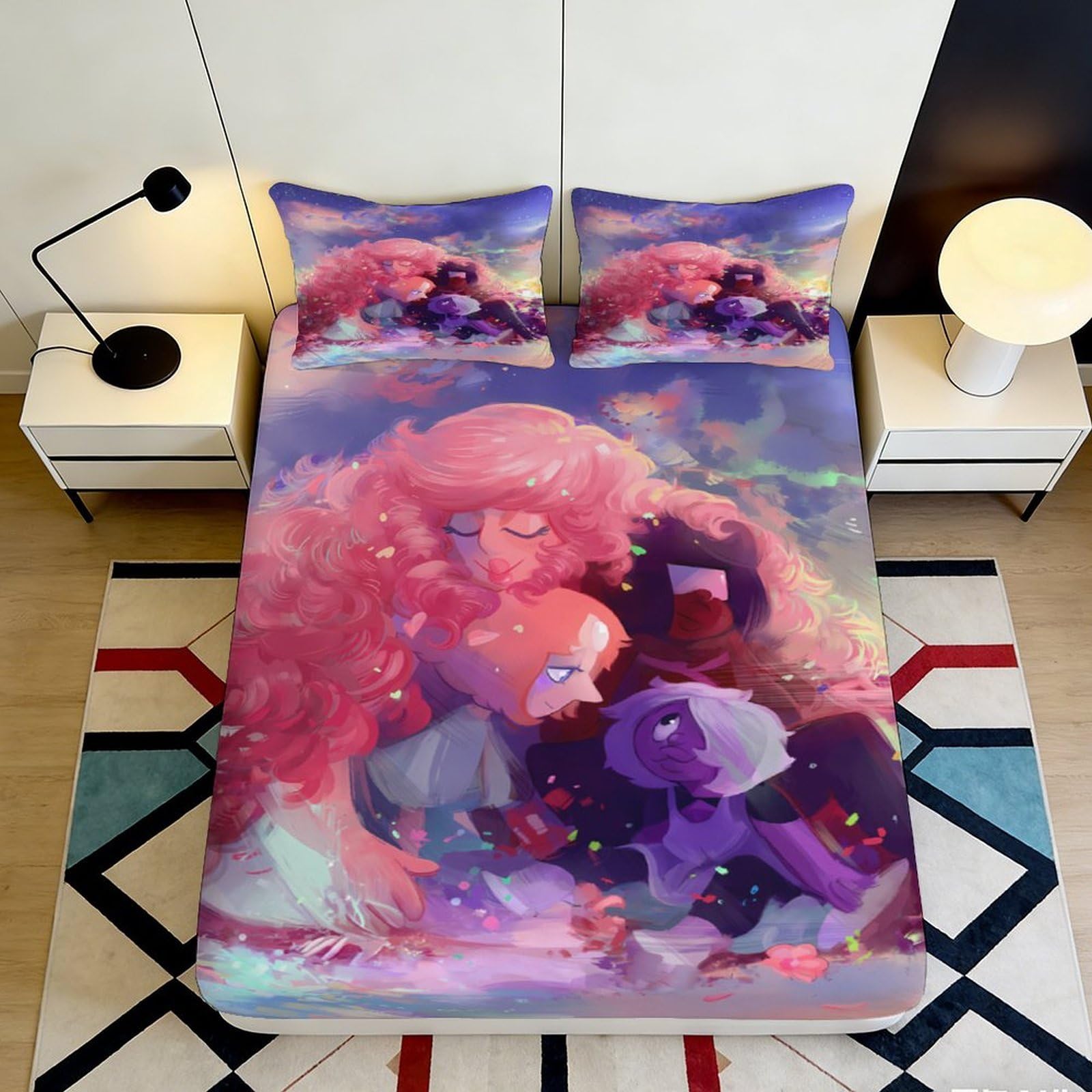 3D Printed Fantasy Cartoon Art Fitted Sheet Microfiber Soft Non-Slip Mattress Cover for Bedroom Dorm Decor 160x200x25cm