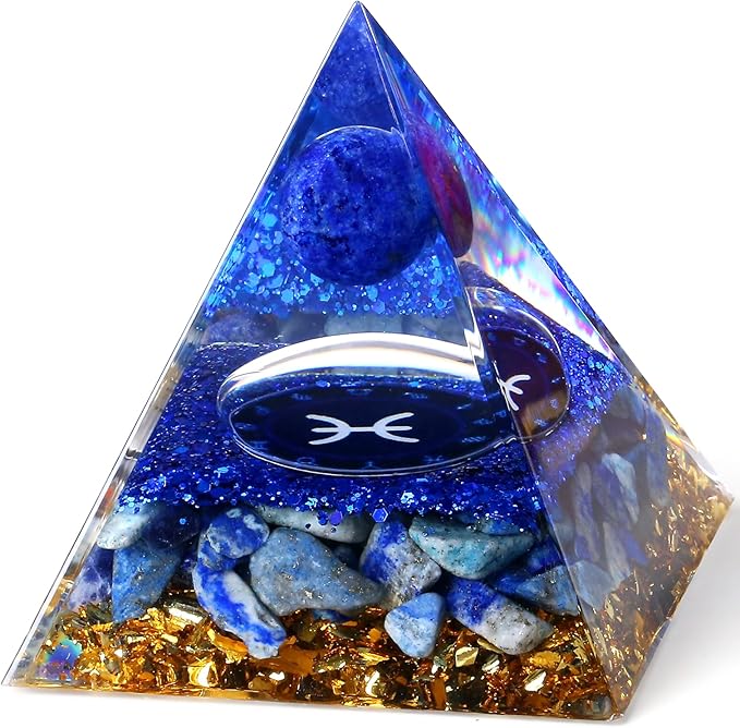 YATOJUZI 12 Zodiac Orgone Pyramid Pisces Zodiac Healing Crystals Stones Natural Blue Solidate Crystal Decors Chakra Reiki Orgonite Blue Gemstones Lucky Energy Home Decor Birthday Gifts for Women Men