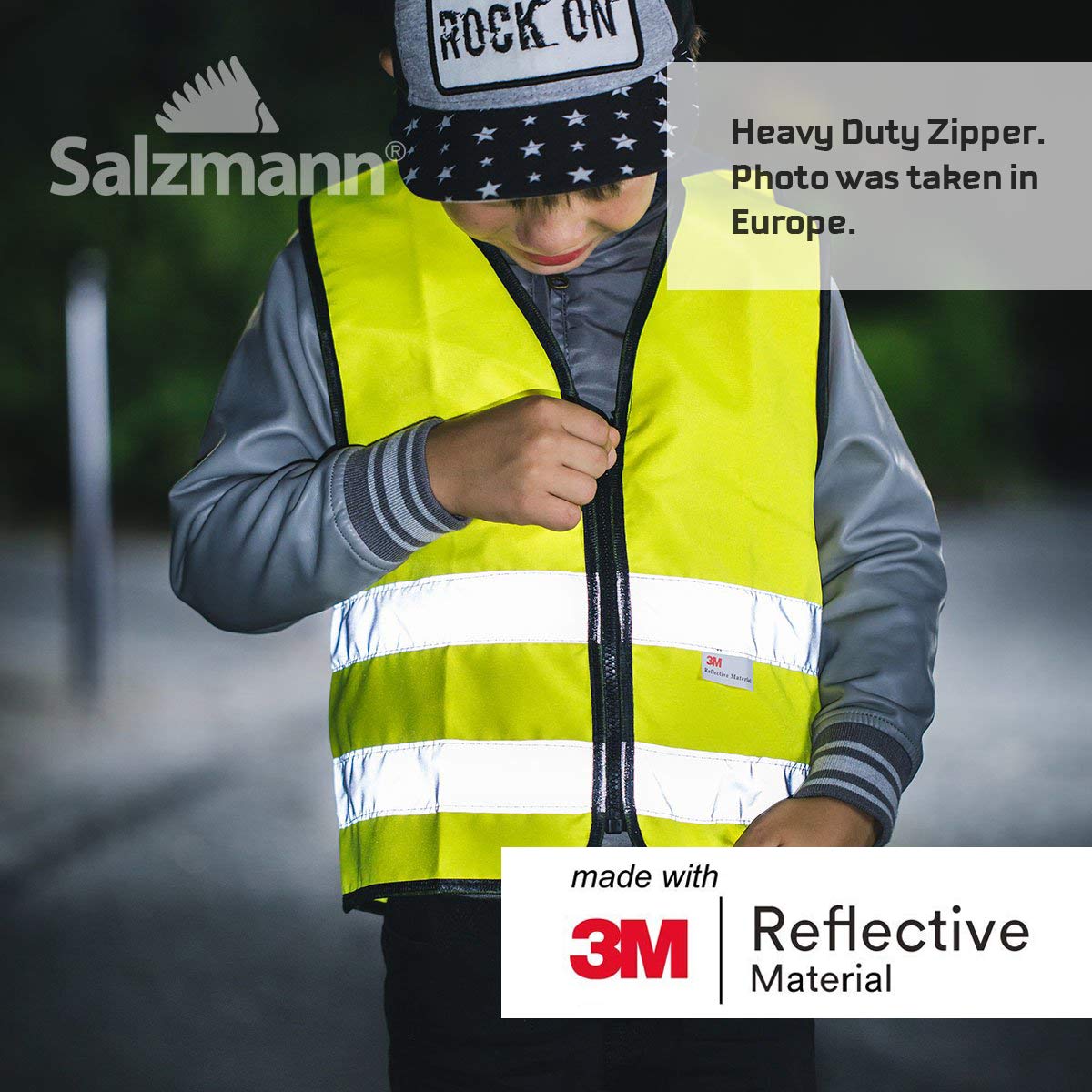 Personalisiertes farbiges Logo Salzmann 3M Kindersicherheitsweste - Hohe Sichtbarkeit 3M reflektierendes Klebeband Hochleistungs-Hochleistungsreißverschluss