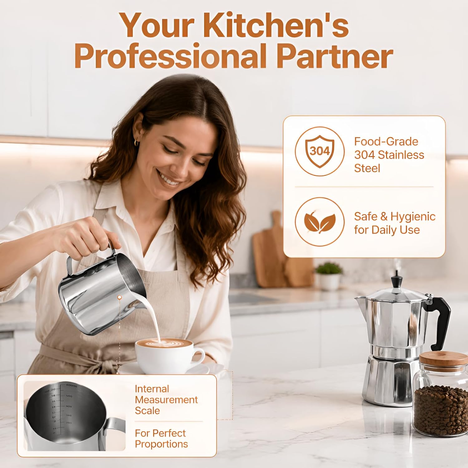 600ML/20oz 304 Stainless Steel Milk Frothing Pitcher With Latte Art Pen