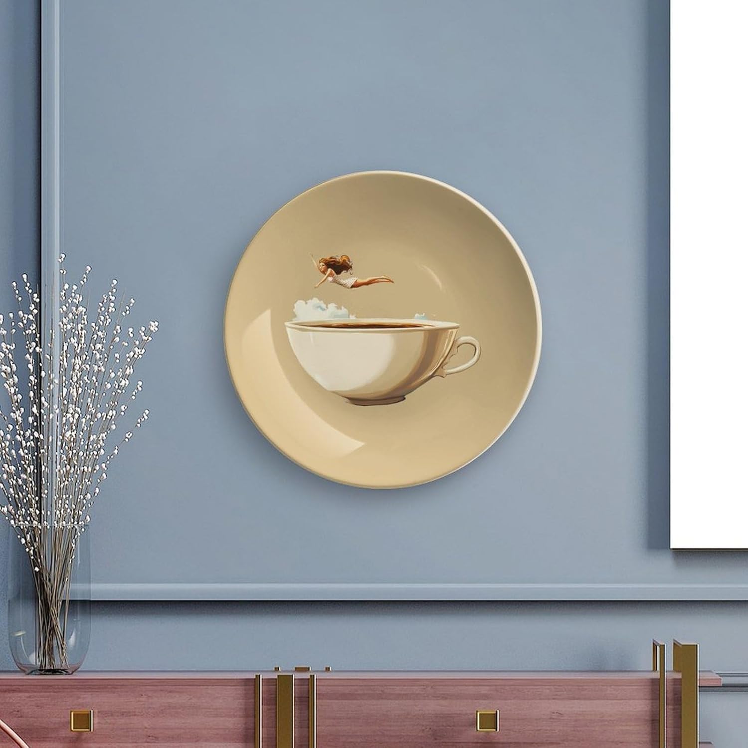 Coffee Pinup Bone China Decorative Plate with Stand Home Dessert Plates Gift for Men Women 7inch