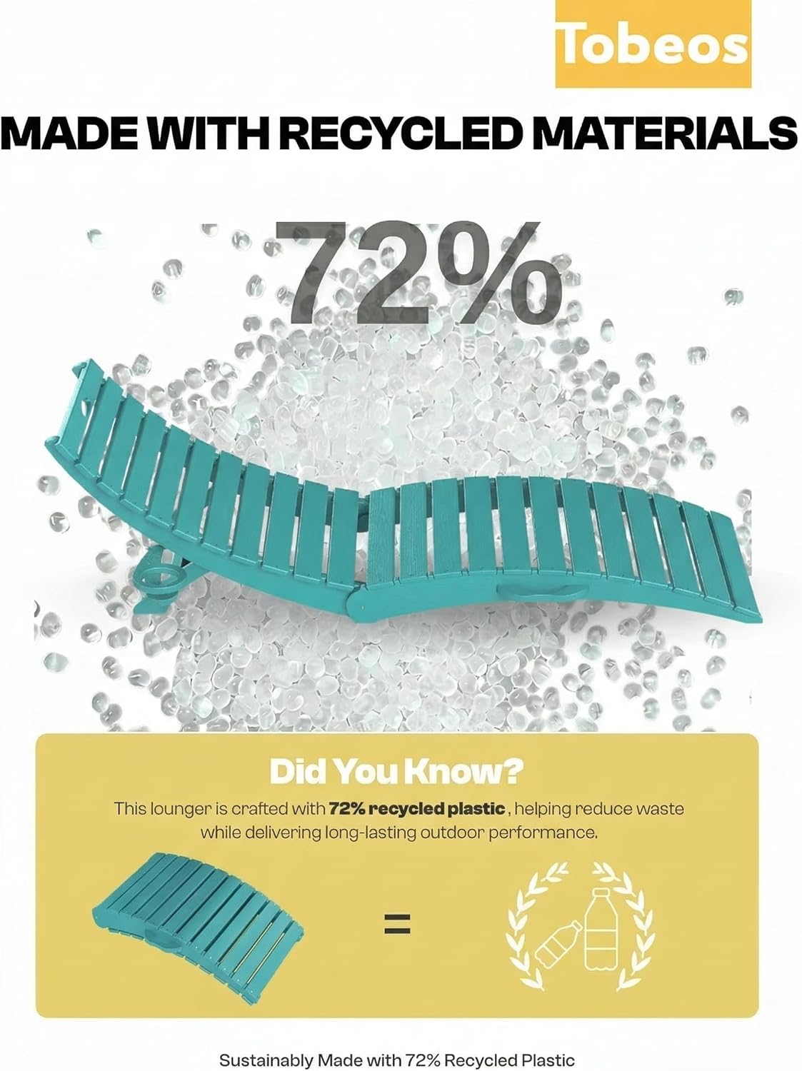 Pre-Assembled Folding in-Pool Lounge Chairs Set of 2, Portable HDPE Outdoor Chaise Lounge with Cup Holder, Anti-Floating Lounge Chairs for Poolside, Beach, Sun Deck (Aruba Blue)