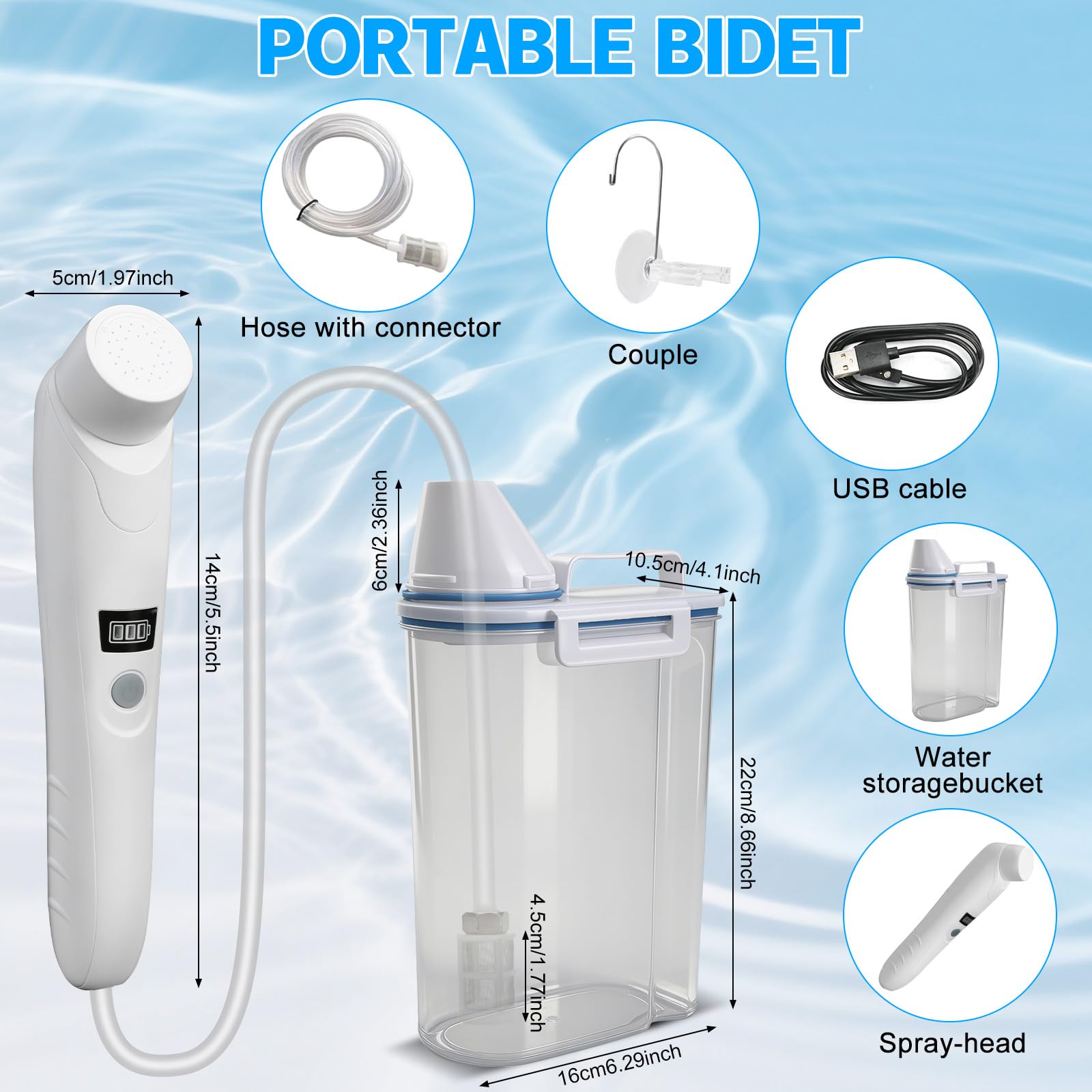Bidet Portatile Post Parto, Bidet Portatile da Viaggio, Peri Bottle Post Parto con 2.5l Serbatoio, Ricaricabile Bidet Elettrico Portatile, Attività All'aperto Campeggio Bottiglia Spray a Mano