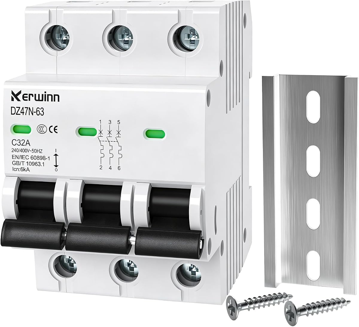 3 Pole Miniature Circuit Breaker,240V/480V AC Circuit Breaker, 32Amp Thermal Magnetic Trip Smart Circuit Breaker AC Disconnect Switch DIN Rail Mount (32A)