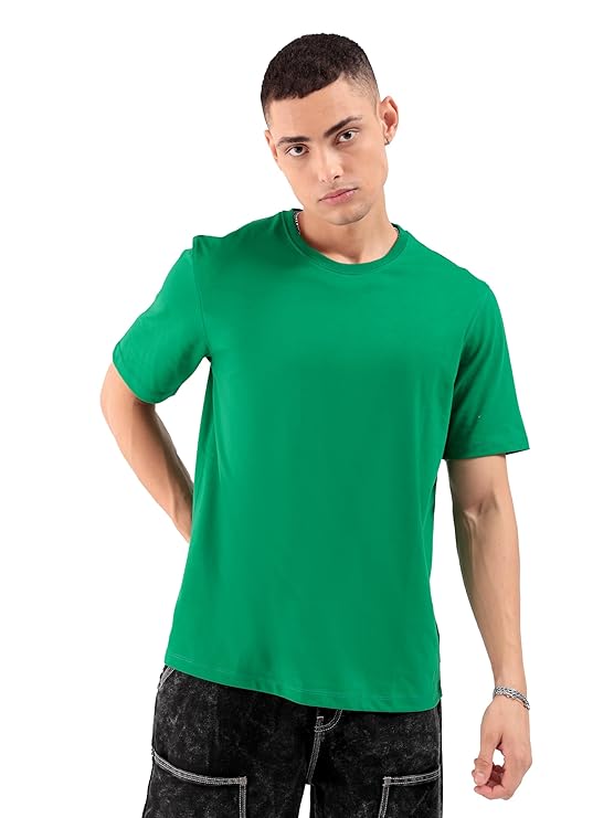 The Indian Garage Co Men Cotton Slim Fit Solid Round Neck Tshirt