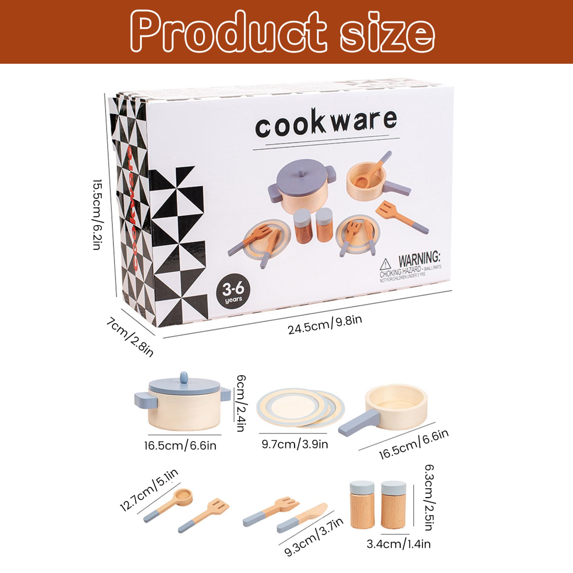 Accessoires de cuisine pour enfants, accessoires de cuisine jouets – Casseroles et poêles en bois pour les tout-petits à partir 3 ans – Batterie pour garçons et filles en plein air