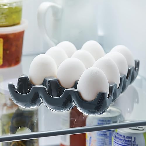 Miniatura 10 de Rachael Ray BandejaSoporte para huevos de cerámica de esmalte sólido, 12 tazas, gris oscuro