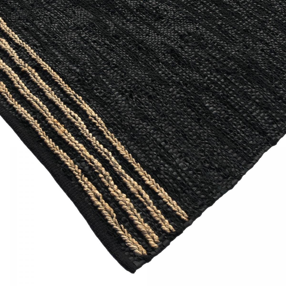 IMPALO Tapis Kilim, 120 X 170 Cm Salon, Cuir Authentique, Motif Simple, Noir, Tissé À La Main en Inde, Texture Kilim, Décoratif, 8239