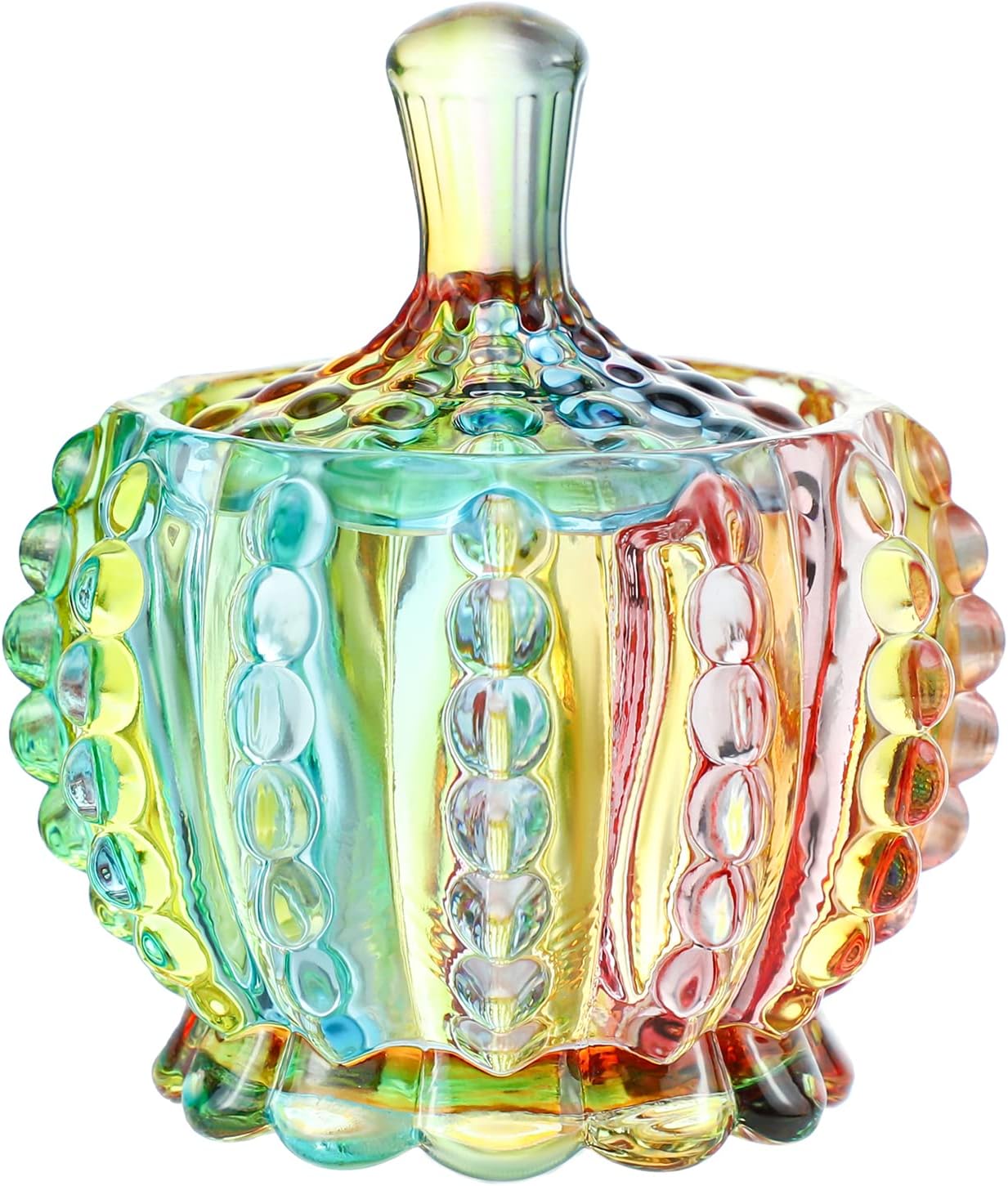Elegant Embossed Colorful Crystal Glass Candy Box with Lid Food Jewelry Box Storage Jar